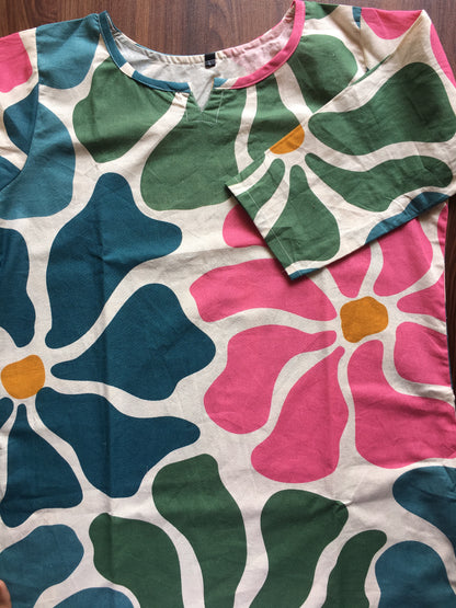 BIg Sunflower - Blue Green Pink - Cord Set - Pure Cotton