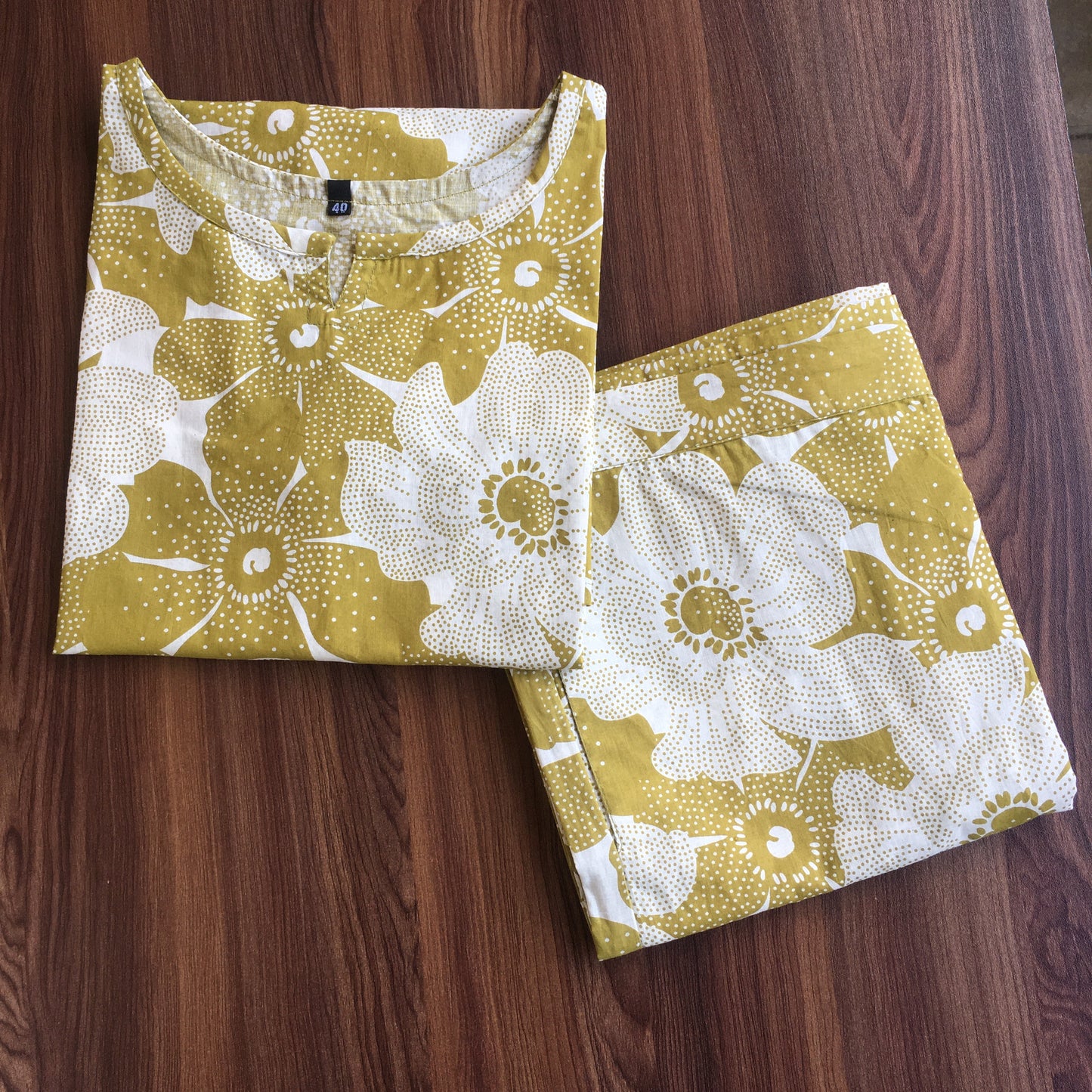 Sketch Print - Pista Flower  - Cord Set - Pure Cotton