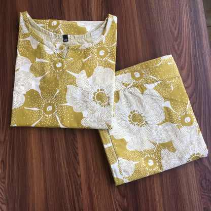 Sketch Print - Pista Flower  - Cord Set - Pure Cotton