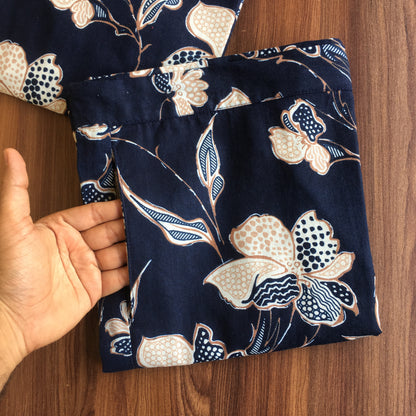 Flower & Leaf - Navy Blue - Cord Set - Pure Cotton