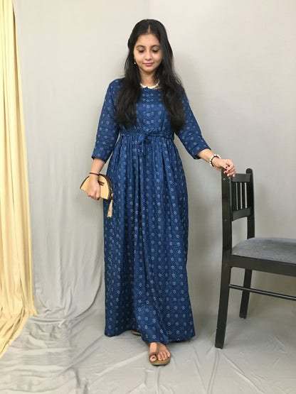 Peacock Blue Fine - Maternity Kurti with Feeding Zips -  Cotton Cambric