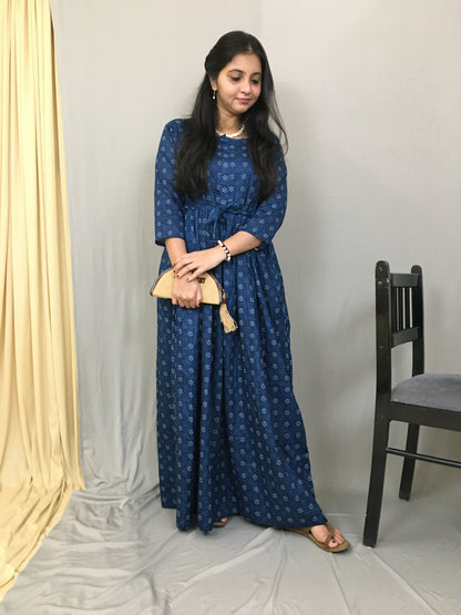 Peacock Blue Fine - Maternity Kurti with Feeding Zips -  Cotton Cambric