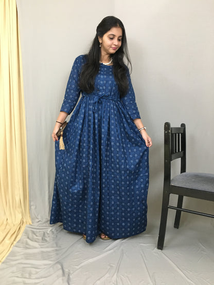 Maternity Kurti with Feeding Zips - Peacock Blue Fine