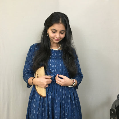 Maternity Kurti with Feeding Zips - Peacock Blue Fine