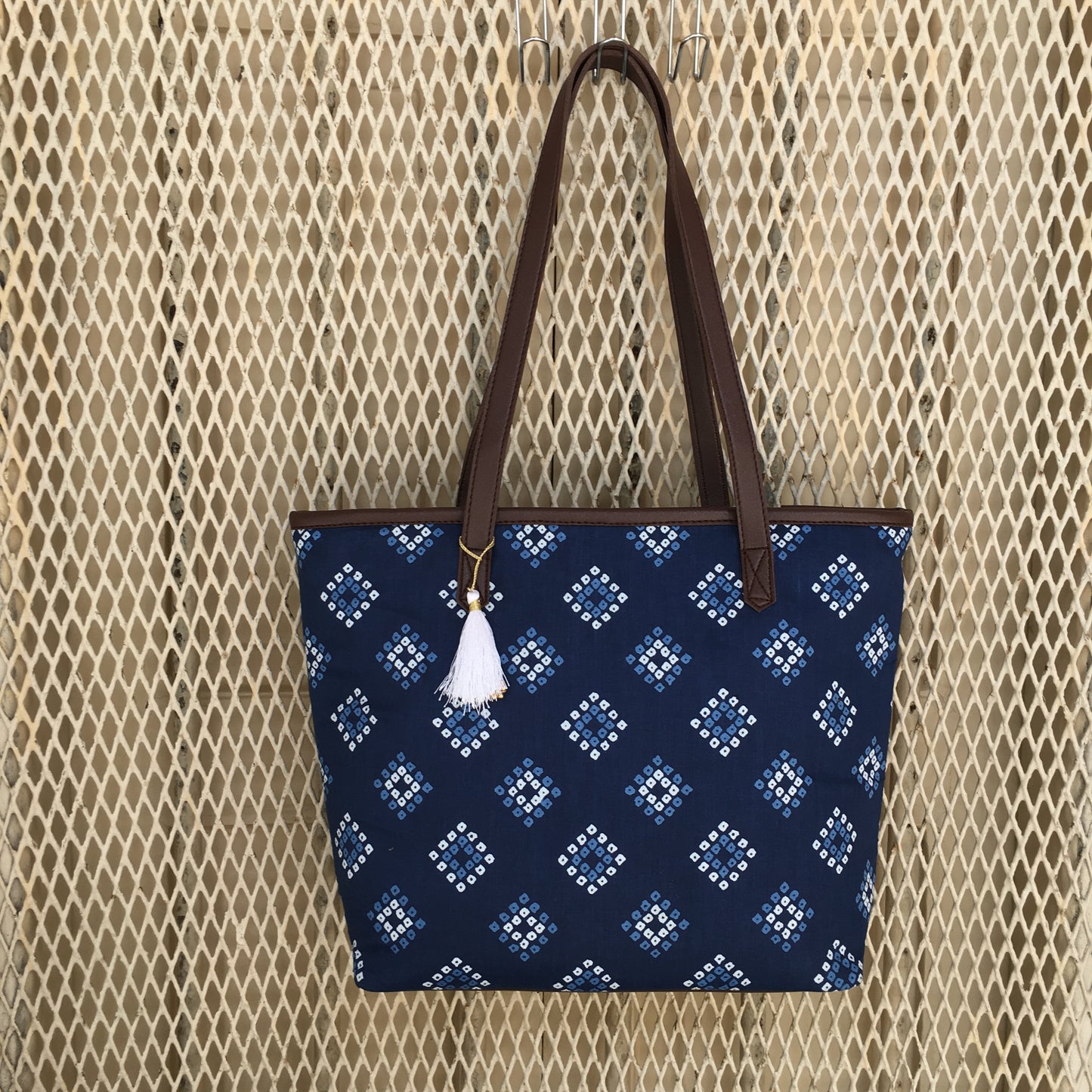 Blue Square Bandhani  - Printed Tote Bag