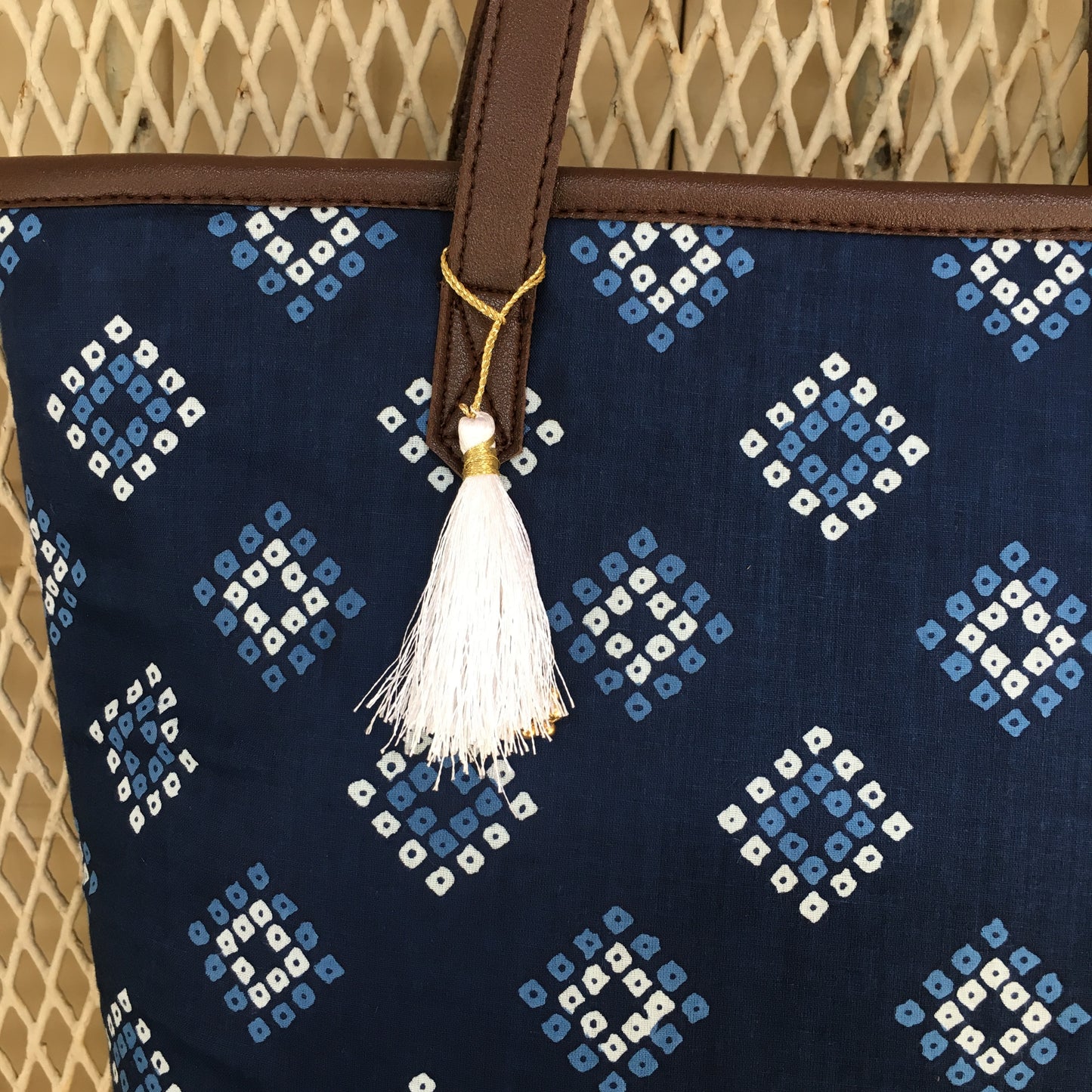 Blue Square Bandhani  - Printed Tote Bag