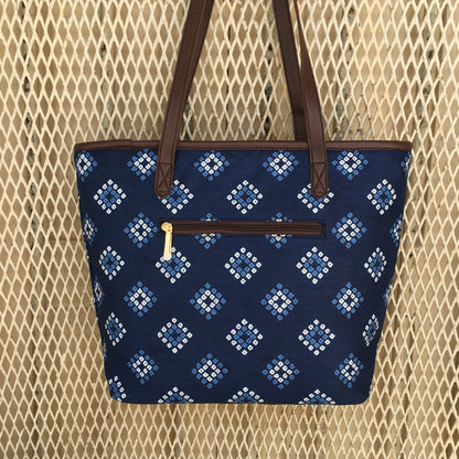 Blue Square Bandhani  - Printed Tote Bag