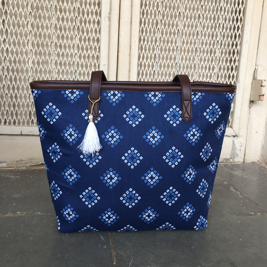 Blue Square Bandhani  - Printed Tote Bag