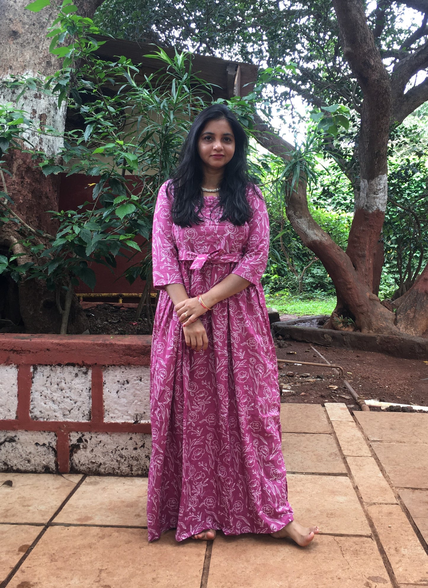 Rose Print - Pink - Maternity Kurti with Feeding Zips - Cotton Flex - Thicker Fabric