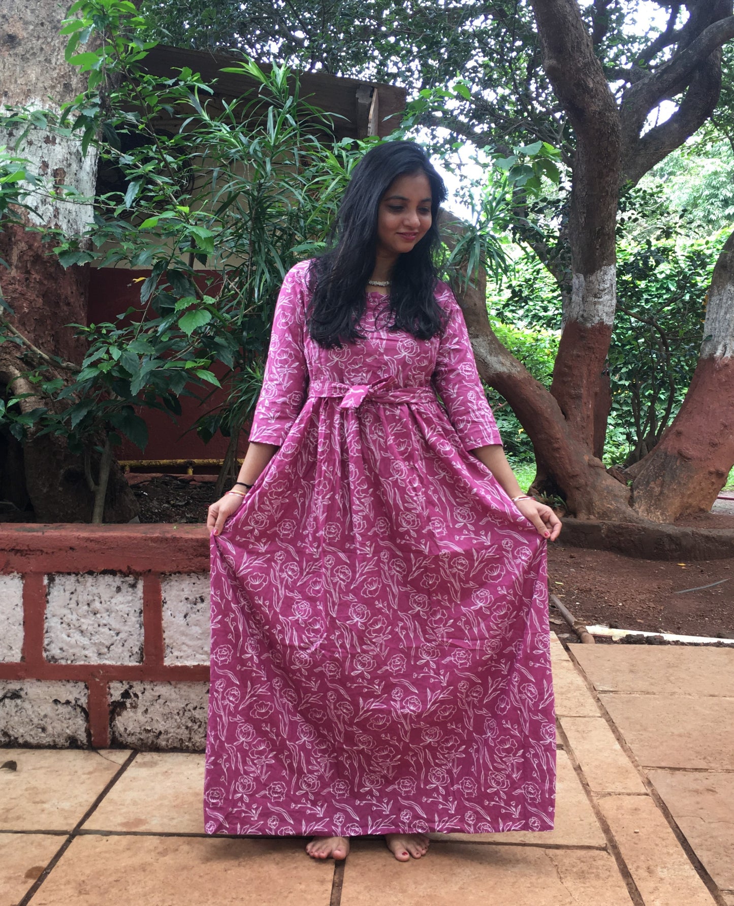 Rose Print - Pink - Maternity Kurti with Feeding Zips - Cotton Flex - Thicker Fabric
