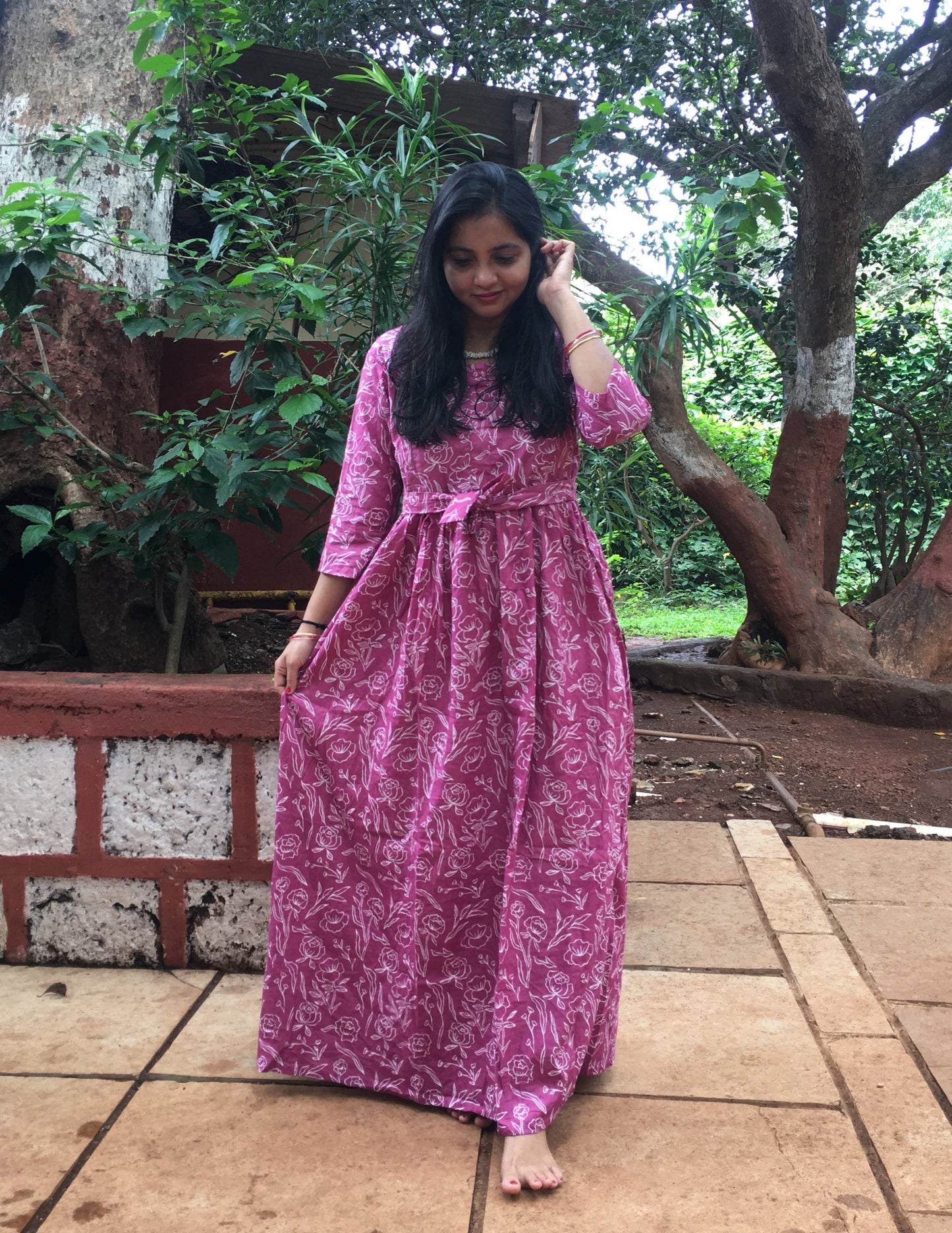 Rose Print - Pink - Maternity Kurti with Feeding Zips - Cotton Flex - Thicker Fabric