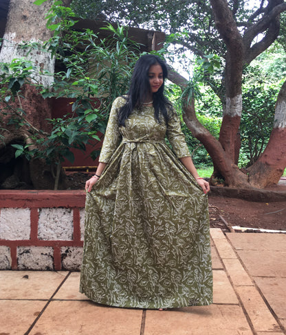 Rose Print - Green - Maternity Kurti with Feeding Zips - Cotton Flex - Thicker Fabric