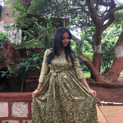 Rose Print - Green - Maternity Kurti with Feeding Zips - Cotton Flex - Thicker Fabric