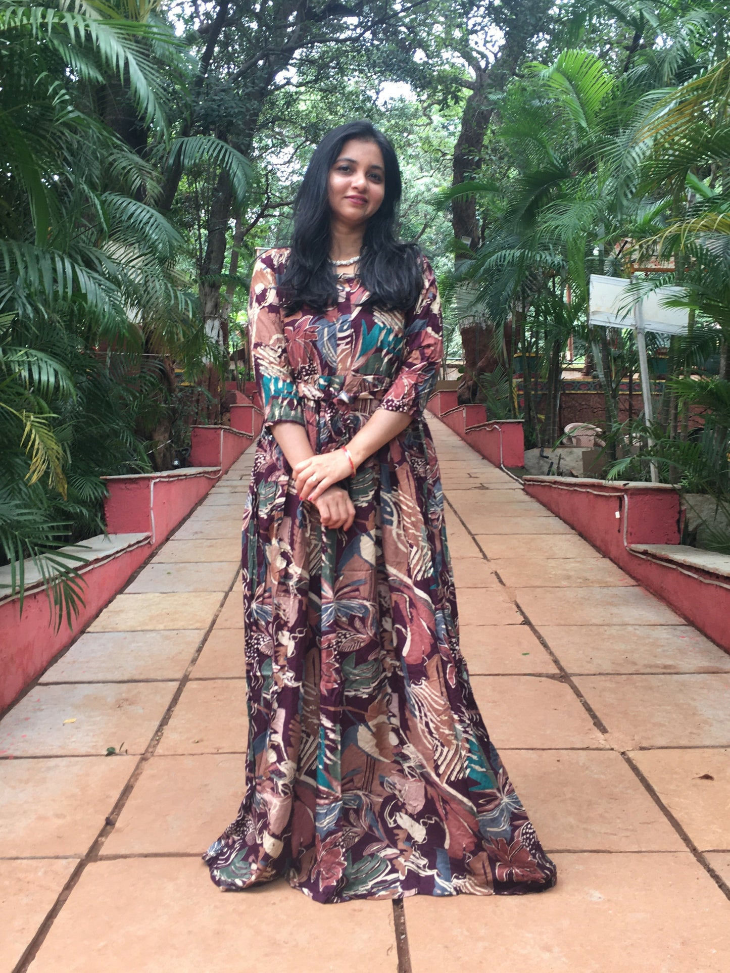 Multi Flower - Purple Brown - Maternity Kurti with Feeding Zips - Soft Rayon