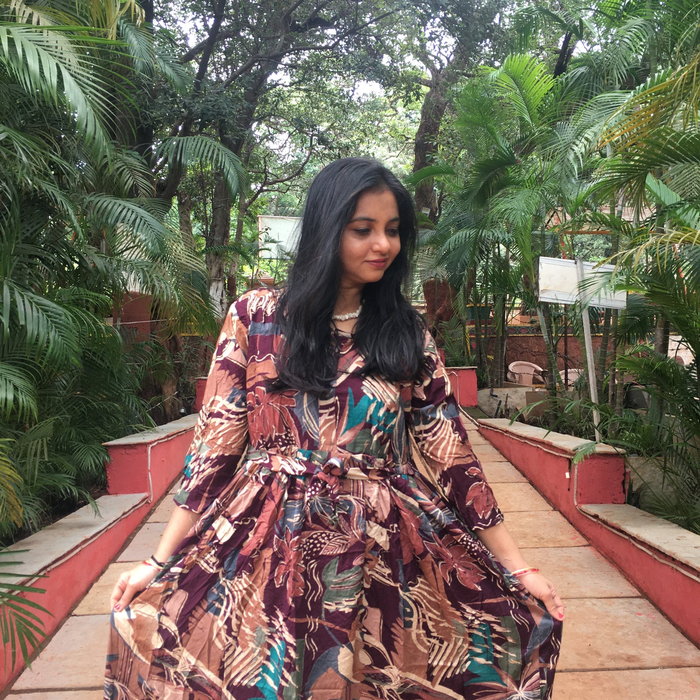Multi Flower - Purple Brown - Maternity Kurti with Feeding Zips - Soft Rayon