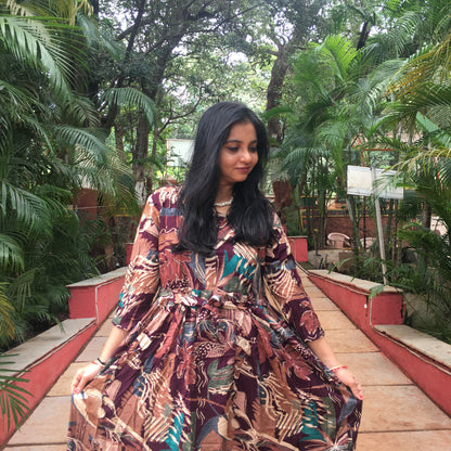 Multi Flower - Purple Brown - Maternity Kurti with Feeding Zips - Soft Rayon