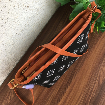 Minsk - 3 zip- Big size - Sling Bag - Black Square Bandhani