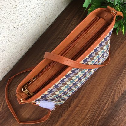 Minsk - 3 zip- Big size - Sling Bag - Checks Blue Brown