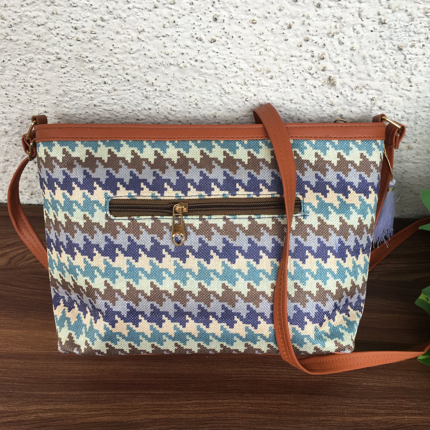 Minsk - 3 zip- Big size - Sling Bag - Checks Blue Brown