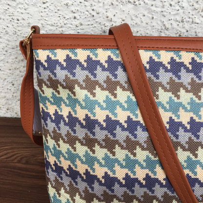 Minsk - 3 zip- Big size - Sling Bag - Checks Blue Brown