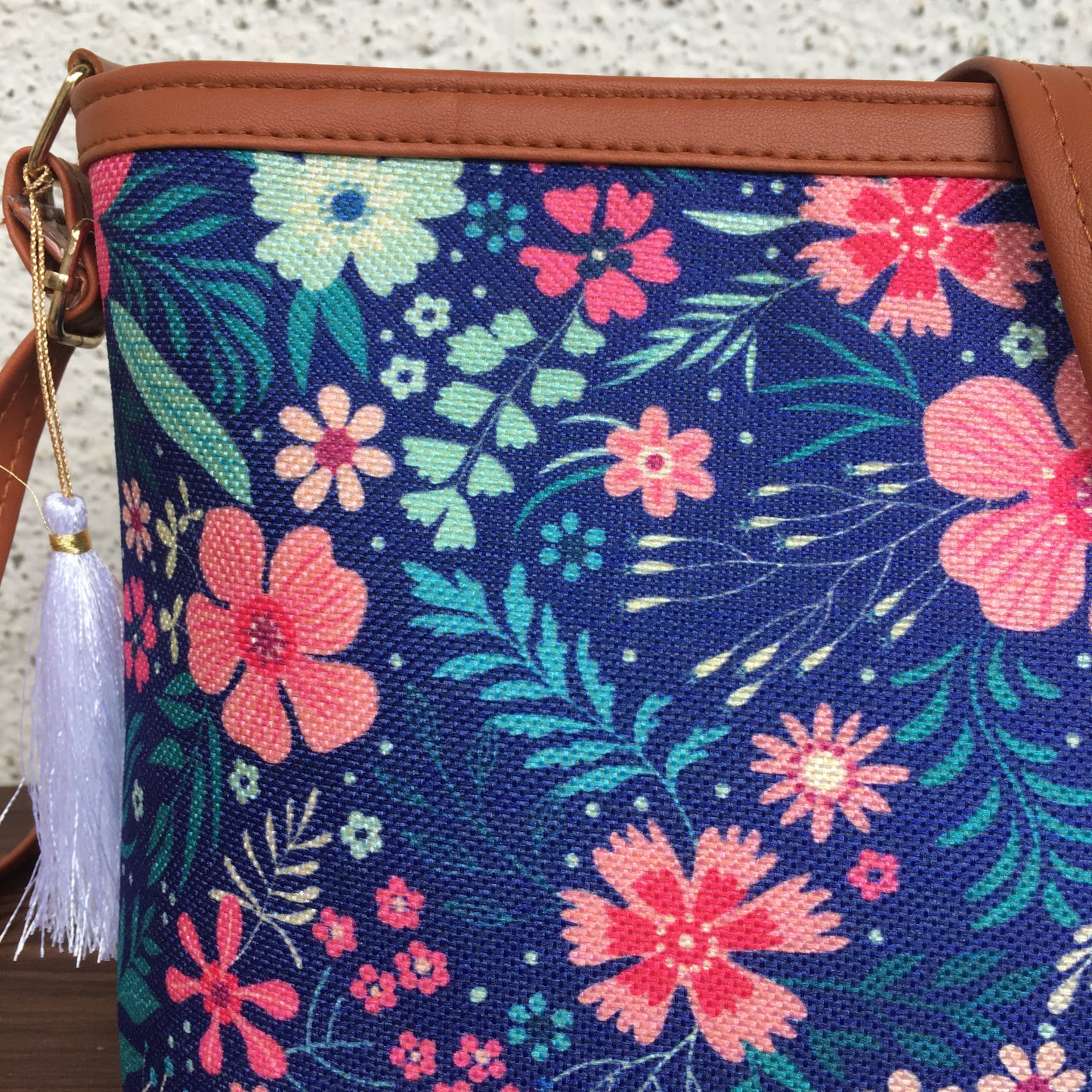 Minsk - 3 zip- Big size - Sling Bag - Blue Pink Flower