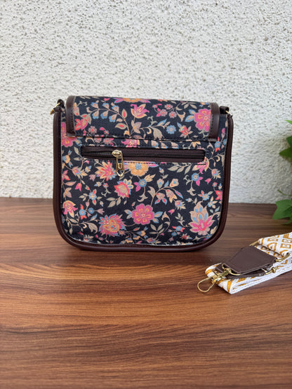 Feista - Black Garden - 4 Zips - pockets sling bag with Aztec Belt