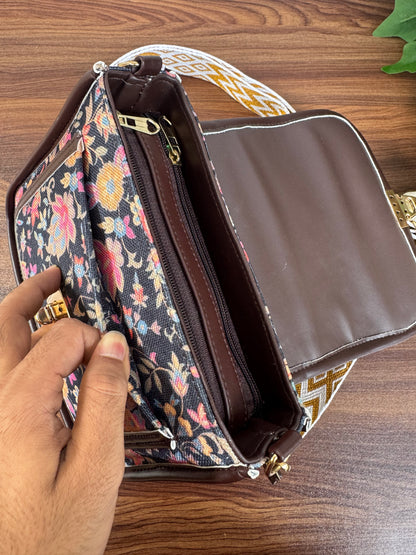 Feista - Black Garden - 4 Zips - pockets sling bag with Aztec Belt