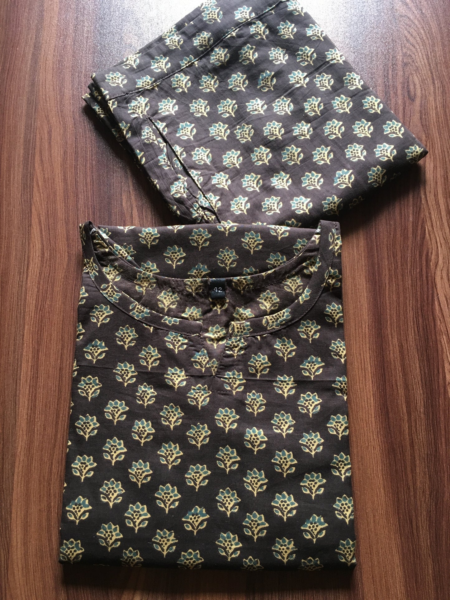Brown Flower - Cord Set - Pure Cotton