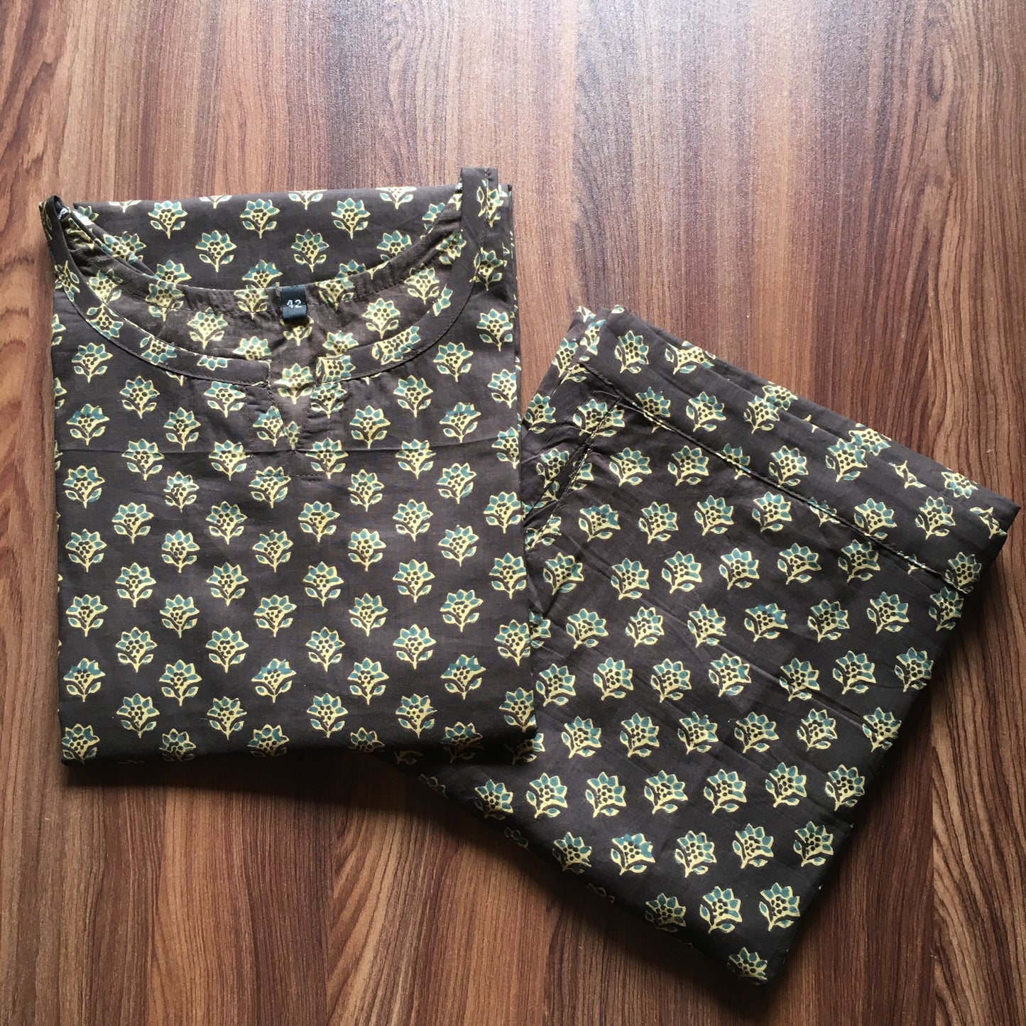 Brown Flower - Cord Set - Pure Cotton