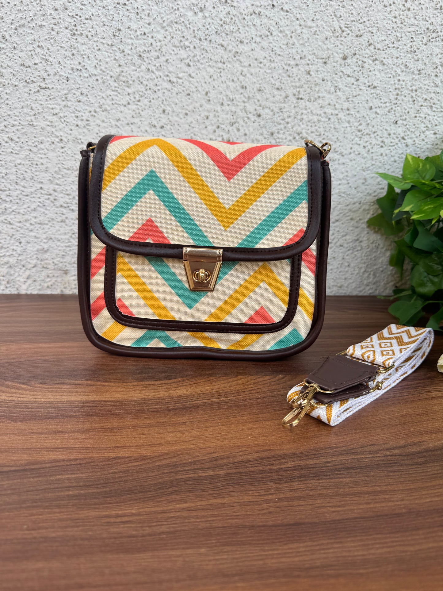 Feista - Multi Wave - 4 Zips - pockets sling bag with Aztec Belt