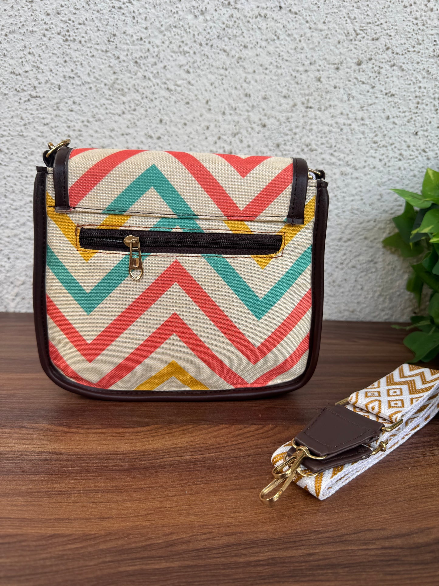 Feista - Multi Wave - 4 Zips - pockets sling bag with Aztec Belt
