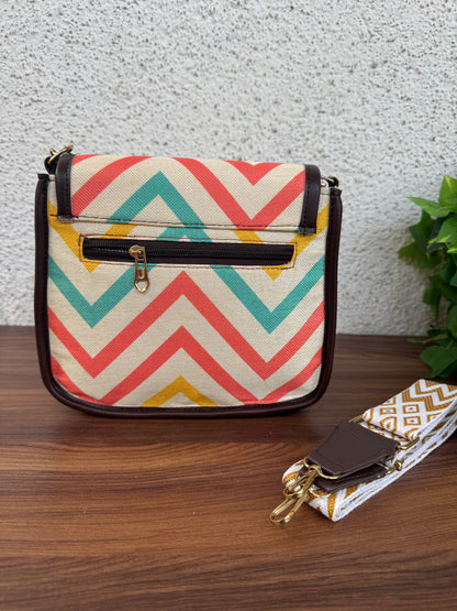 Feista - Multi Wave - 4 Zips - pockets sling bag with Aztec Belt