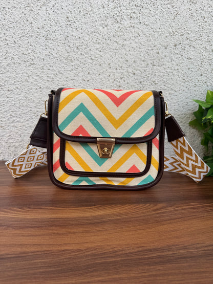 Feista - Multi Wave - 4 Zips - pockets sling bag with Aztec Belt