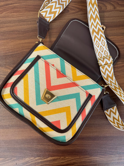 Feista - Multi Wave - 4 Zips - pockets sling bag with Aztec Belt