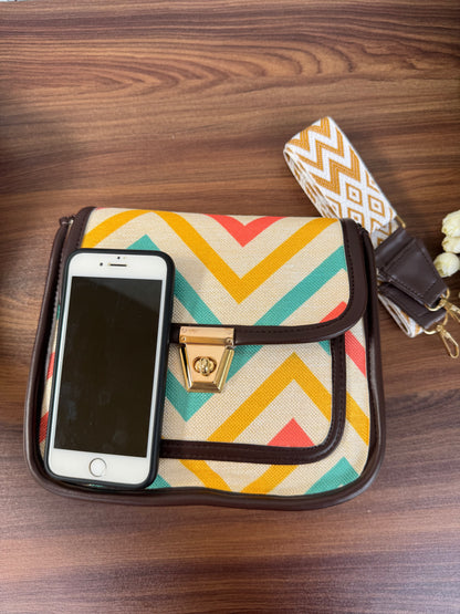 Feista - Multi Wave - 4 Zips - pockets sling bag with Aztec Belt