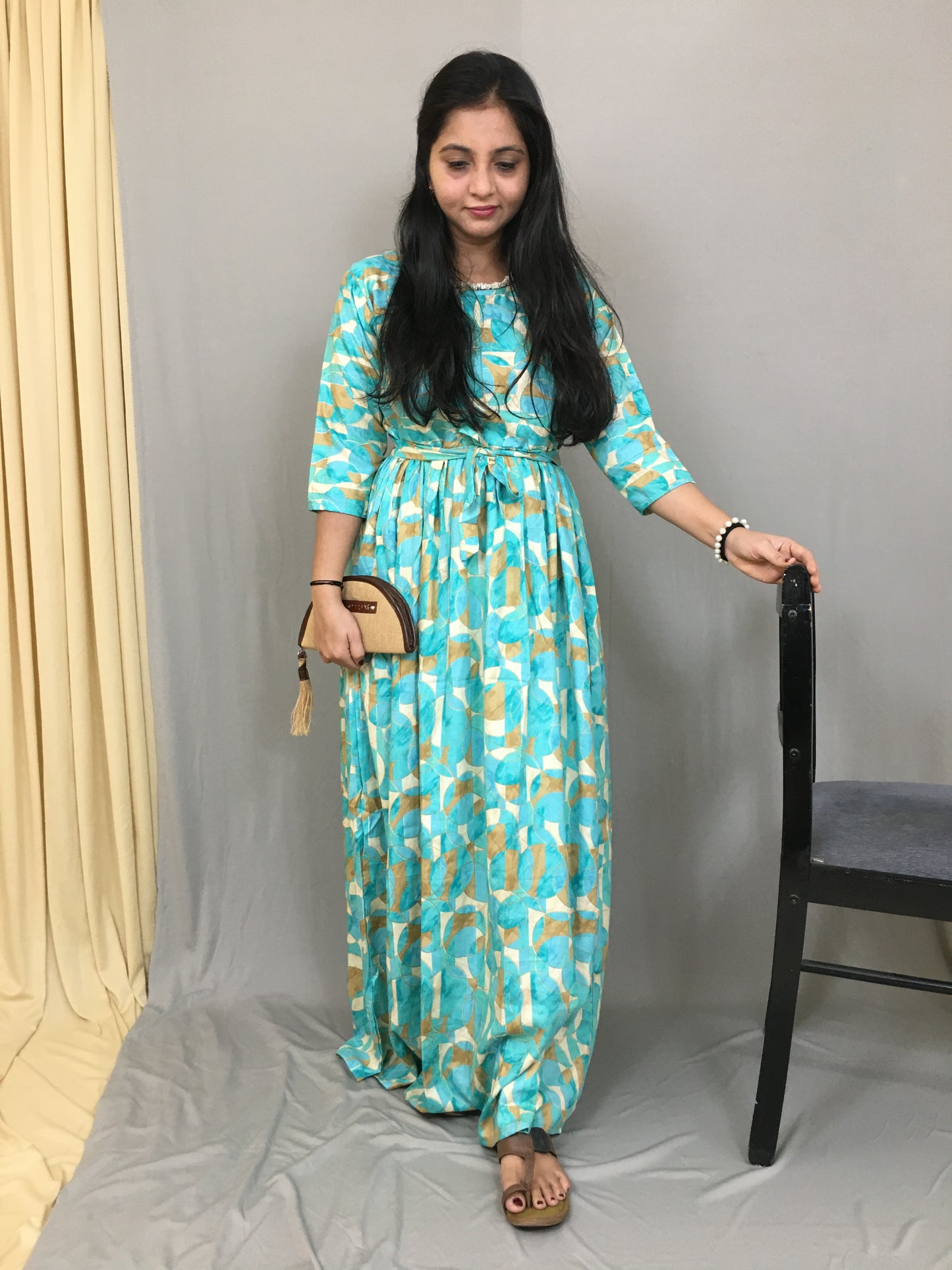 Geometric - Sea Green - Maternity Kurti with Feeding Zips - Soft Rayon