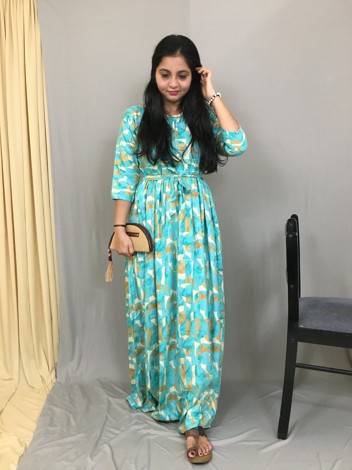 Geometric - Sea Green - Maternity Kurti with Feeding Zips - Soft Rayon