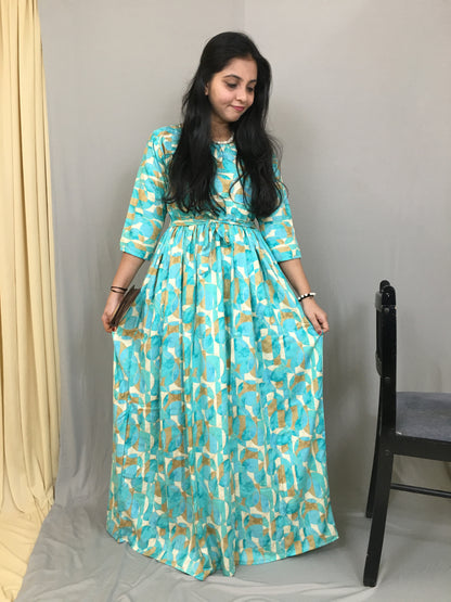 Geometric - Sea Green - Maternity Kurti with Feeding Zips - Soft Rayon