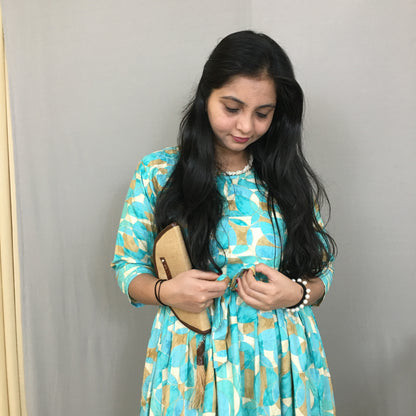 Geometric - Sea Green - Maternity Kurti with Feeding Zips - Soft Rayon