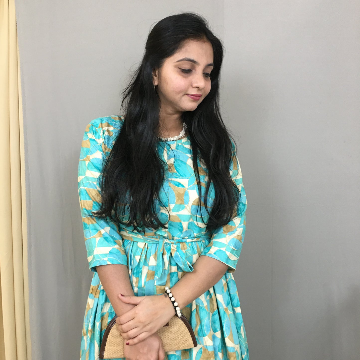 Geometric - Sea Green - Maternity Kurti with Feeding Zips - Soft Rayon