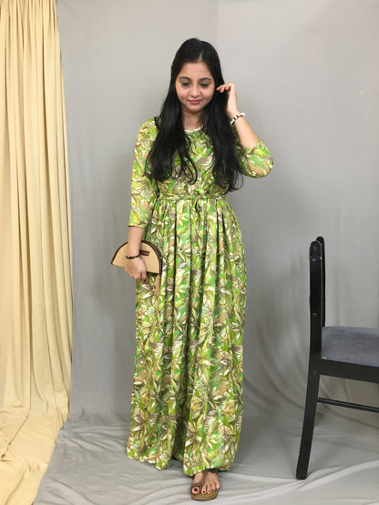 Floral - GREEN - Maternity Kurti with Feeding Zips - Soft Rayon