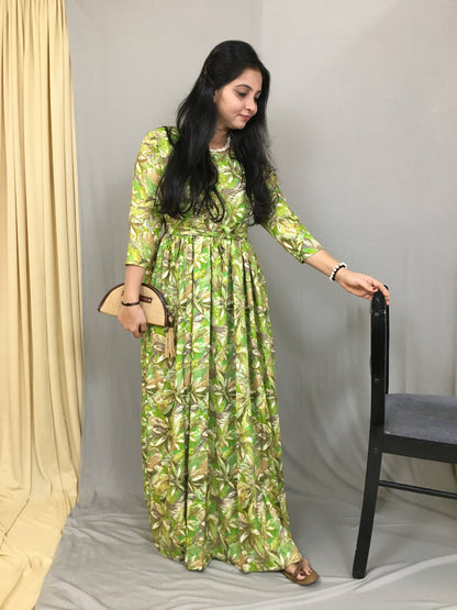 Floral - GREEN - Maternity Kurti with Feeding Zips - Soft Rayon