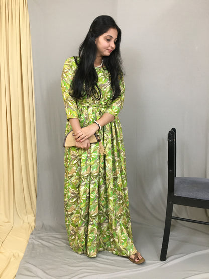 Floral - GREEN - Maternity Kurti with Feeding Zips - Soft Rayon