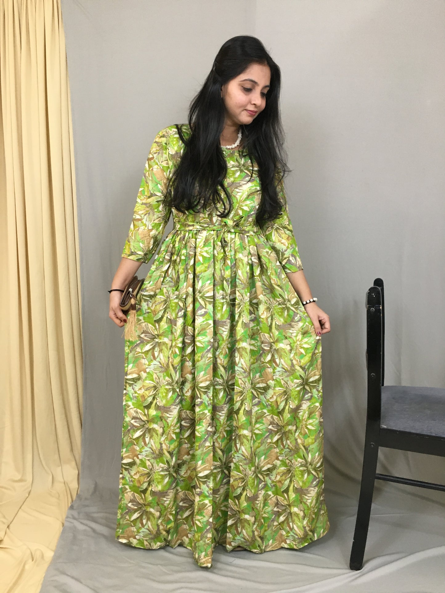 Floral - GREEN - Maternity Kurti with Feeding Zips - Soft Rayon