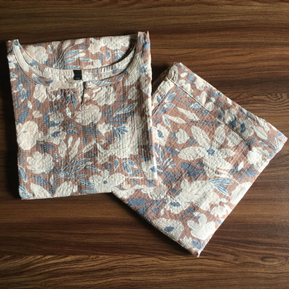 Katha Work - Classy Flowers - Brown - Cord Set - Pure Cotton