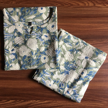 Katha Work - Classy Flowers - Pista - Cord Set - Pure Cotton