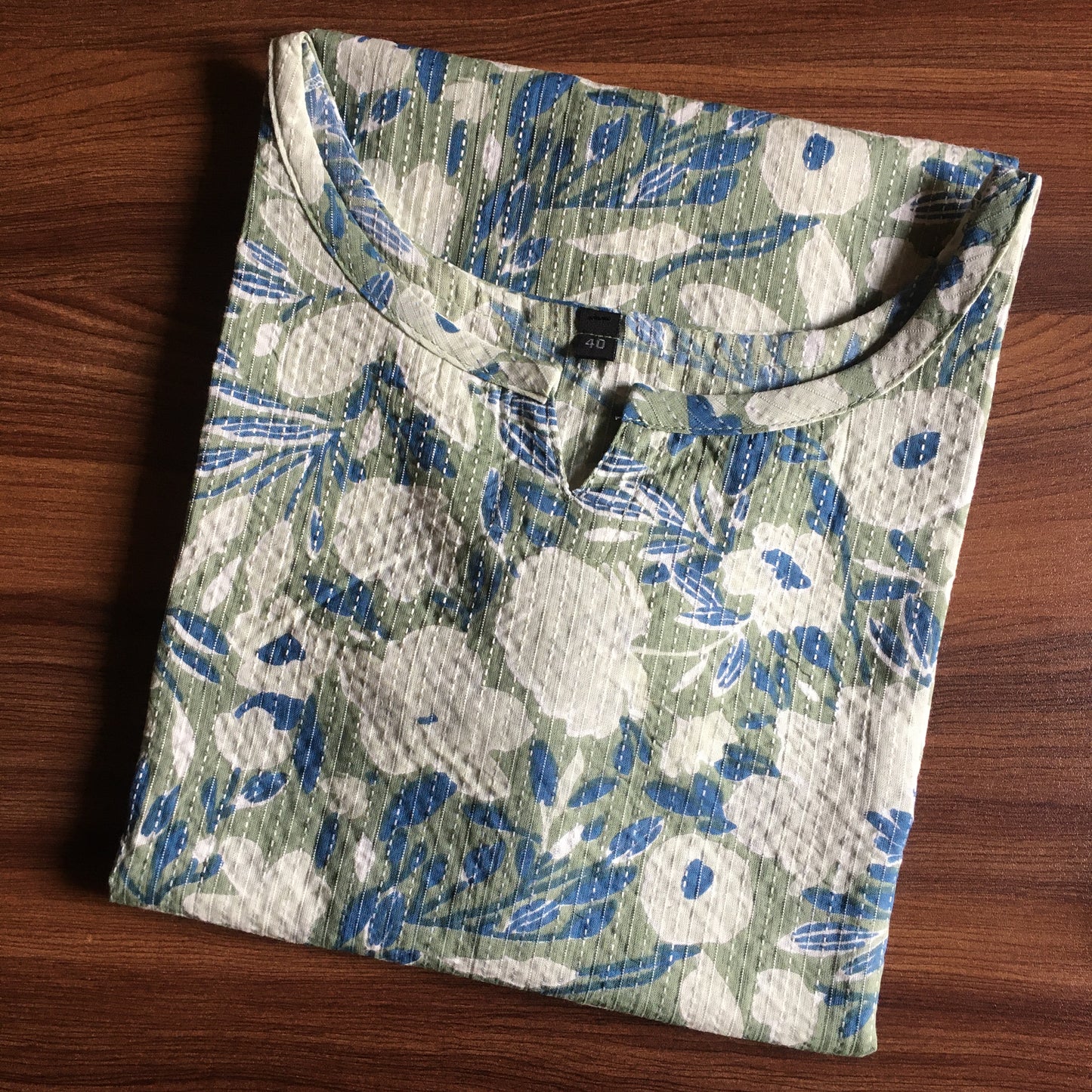 Katha Work - Classy Flowers - Pista - Cord Set - Pure Cotton
