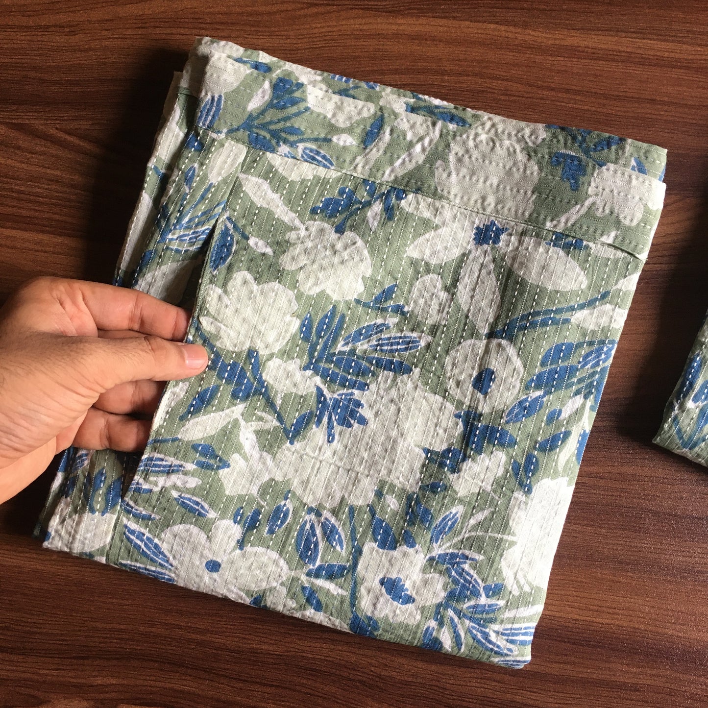 Katha Work - Classy Flowers - Pista - Cord Set - Pure Cotton