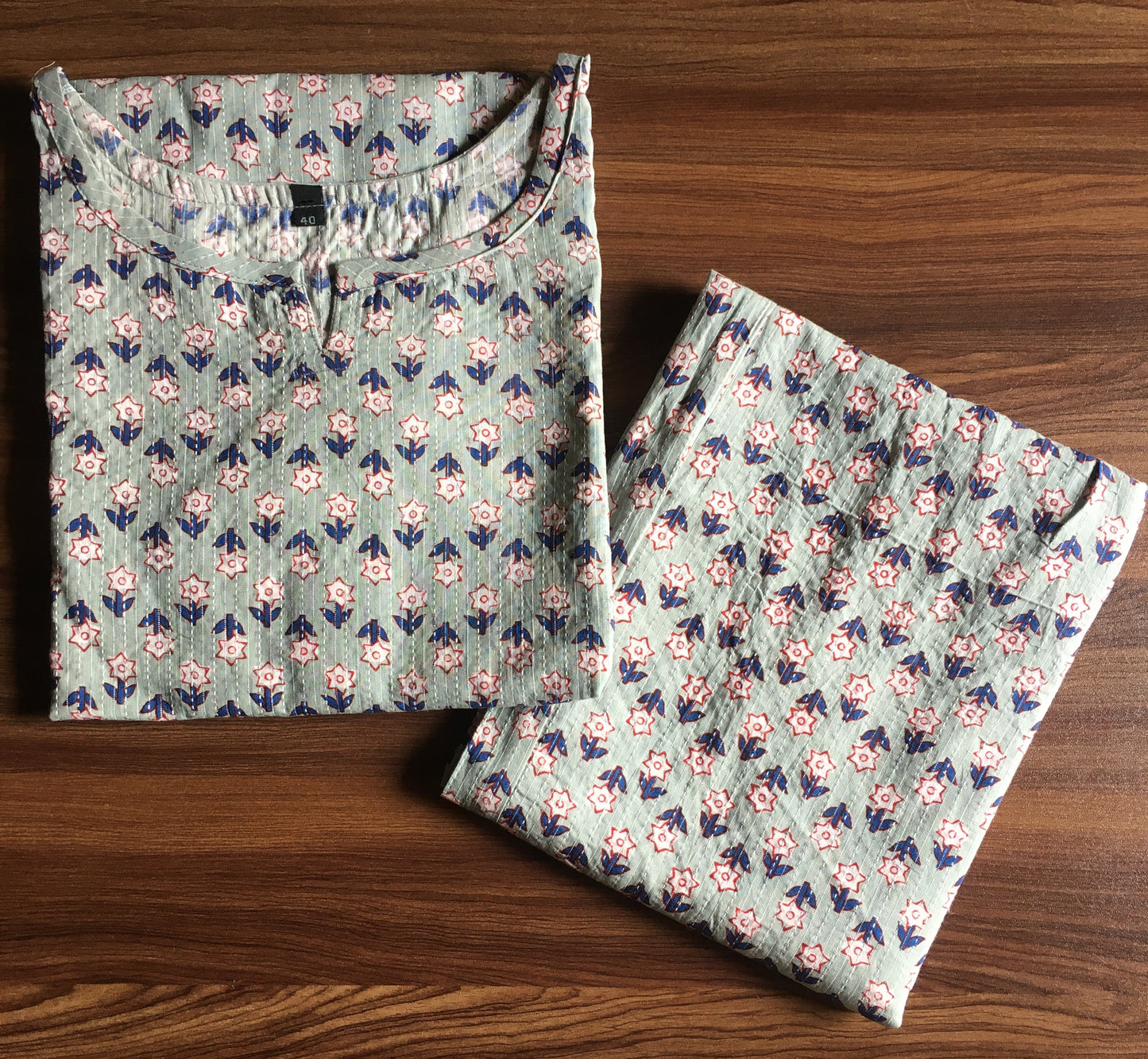 Katha Work - Star Flower - GREY - Cord Set - Pure Cotton