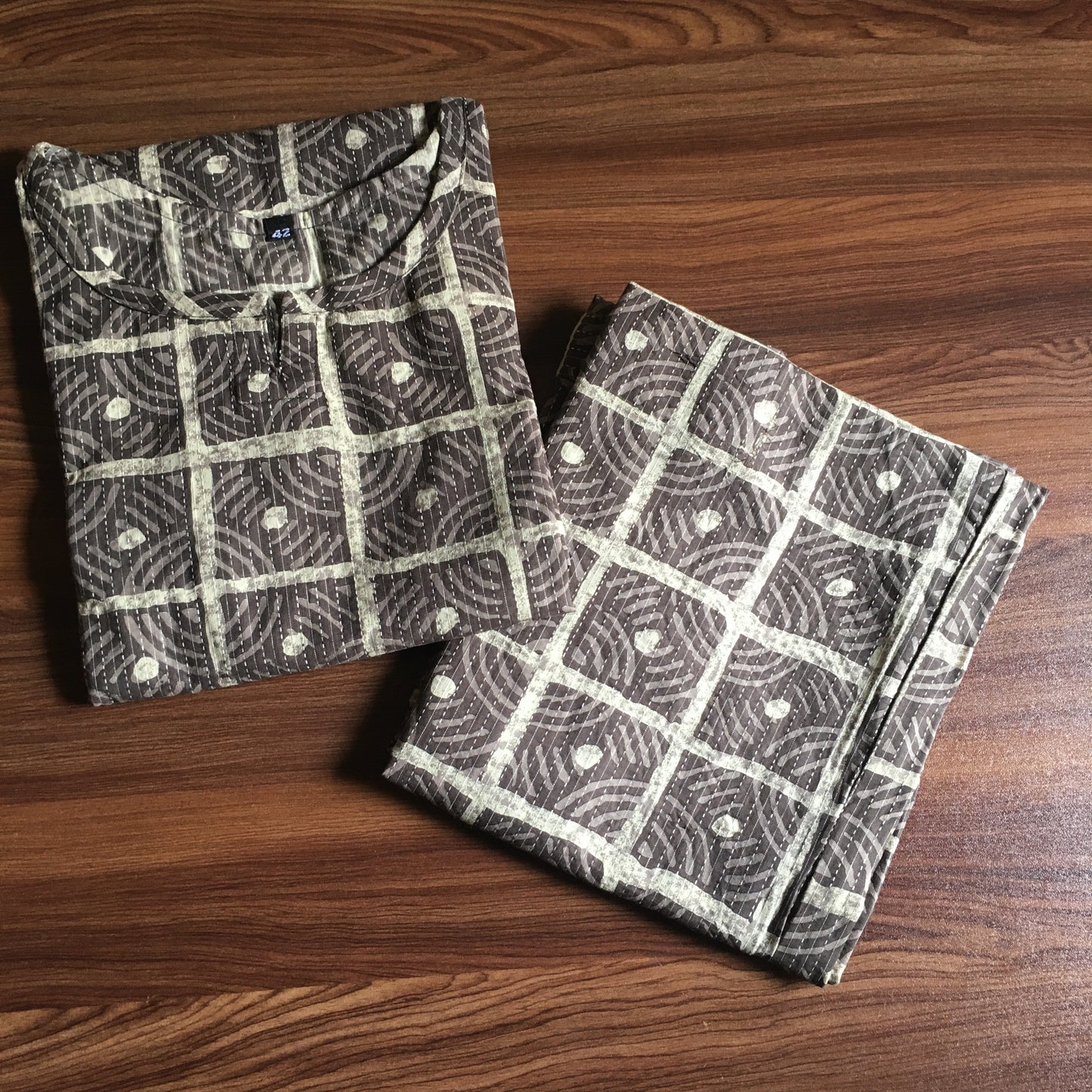 Katha Work - Square & Circle - Brown - Cord Set - Pure Cotton